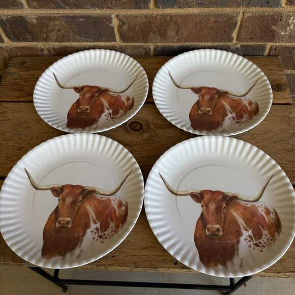Longhorn Steer 9" Melamine Plates, Ranch Tableware, Set of 4 - Picture 2 of 6
